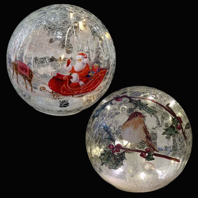 Light Up Crackle Glass Ball 15cm Assorted Designs (1 Ball)