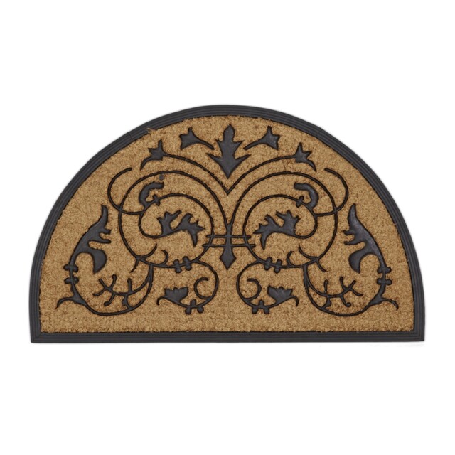Door Mat Semi-circular Rug Floral Design Natural Fibre Coir Door Mat