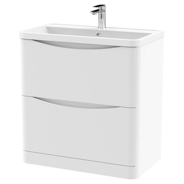 Nuie Lunar Satin White 800mm 2 Drawer Vanity Unit And Polymarble Basin