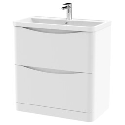 Nuie Lunar Satin White 800mm 2 Drawer Vanity Unit And Polymarble Basin