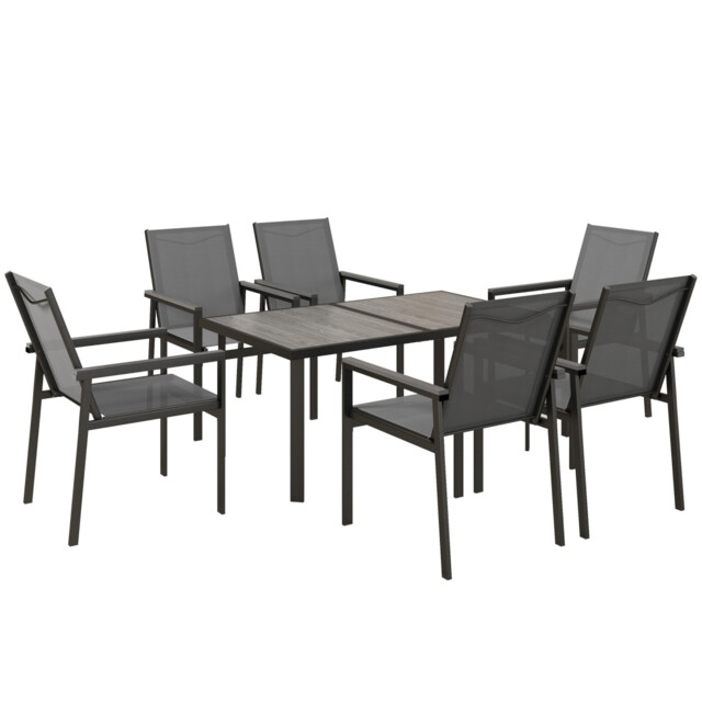 Garden Dining Set Grey 150x88x72cm Steel Mesh Seats Glass Top 7pc
