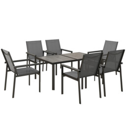 Garden Dining Set Grey 150x88x72cm Steel Mesh Seats Glass Top 7pc