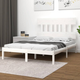 Bed Frame Solid Pine Wood White 160x200 Cm With Headboard Rustic Charm