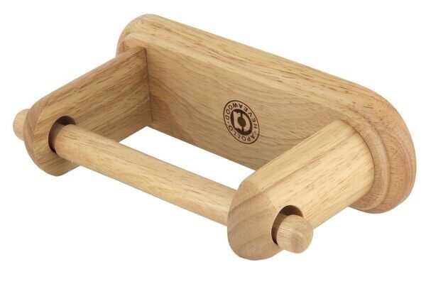 Toilet Loo Roll Paper Holder Rubber Beech Wood Wooden Bathroom Wall