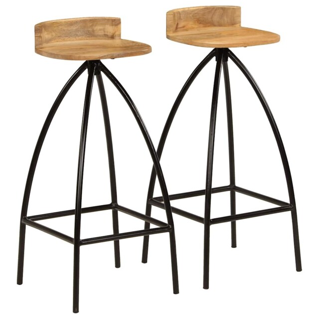 2x Solid Mango Wood Bar Chairs 40x40x82cm Kitchen Dining Room Stools