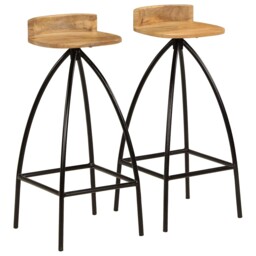 2x Solid Mango Wood Bar Chairs 40x40x82cm Kitchen Dining Room Stools