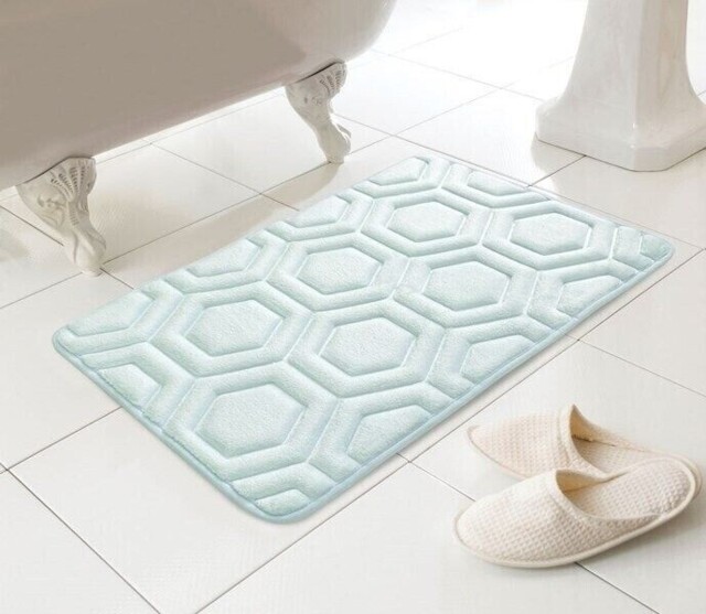 Bath Mat Non Slip Memory Foam Geo Design Moist Absorbent Shower Mat
