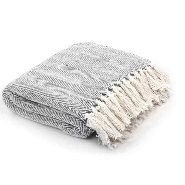 Throw Cotton Herringbone 125x150 Cm Grey Vidaxl