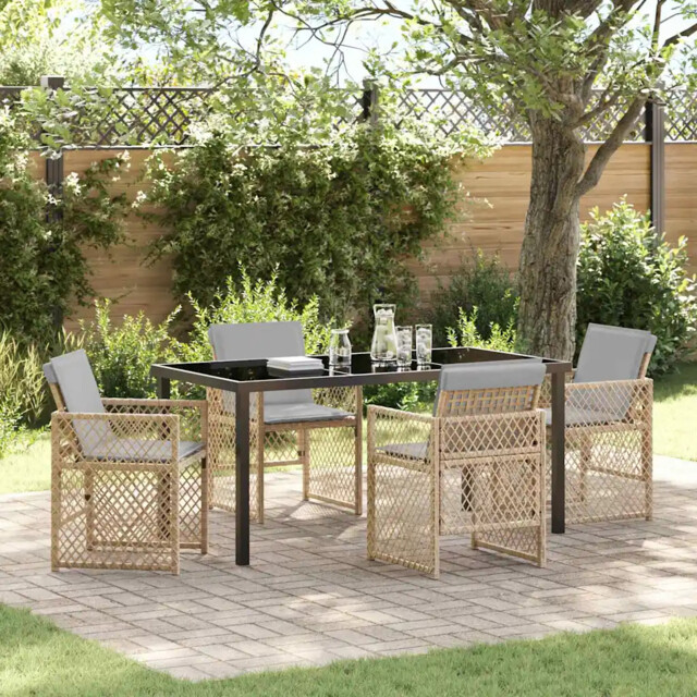 Garden Dining Set 5 Pcs Beige Poly Rattan Vidaxl