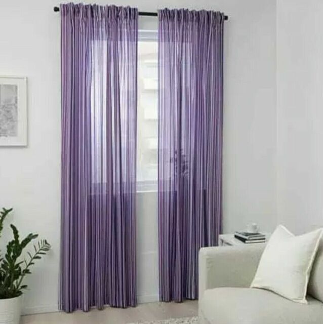 Ikea Praktklocka Curtains, Purple/lilac Stripes, 145 X 250 Cm -