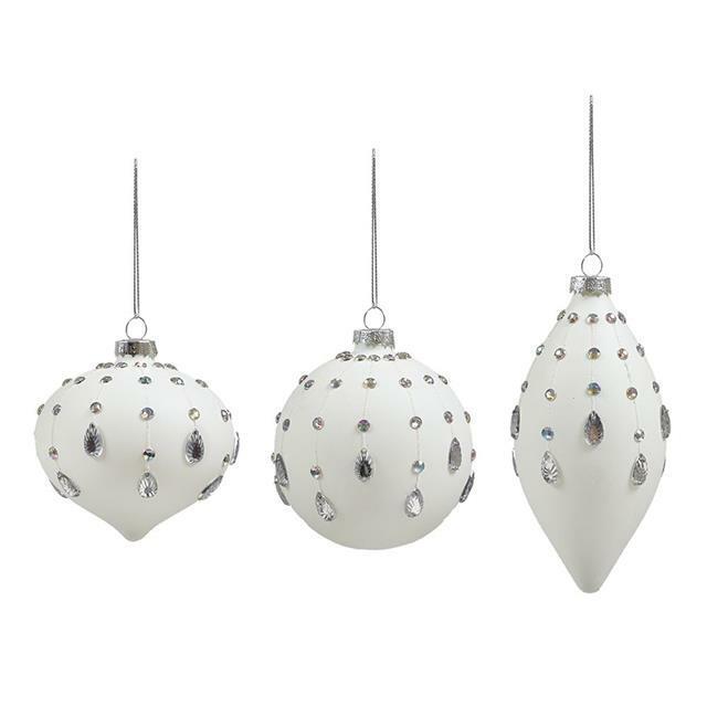 Premier Decorations 80-110mm White W/ Silver Jewel Drops Christmas