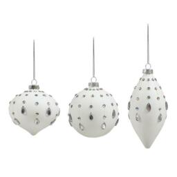 Premier Decorations 80-110mm White W/ Silver Jewel Drops Christmas