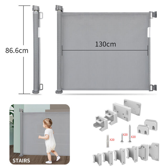 Retractable Baby Gate Safety Mesh Pet Gate Easy Roll Latch For Doorway