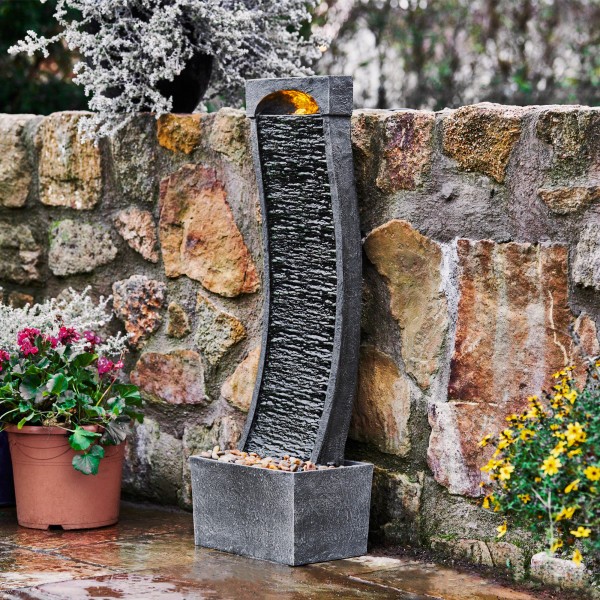Garden Water Feature Outdoor Led Fountain Curved Waterfall Grey