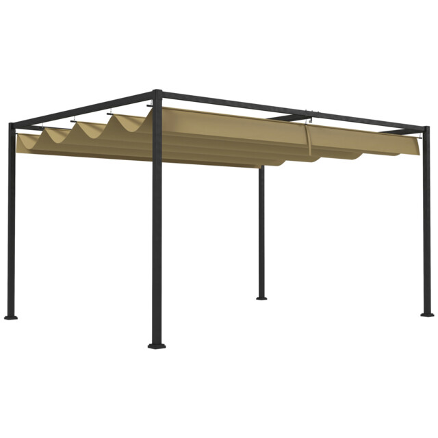 Khaki 3x2m Pergola Gazebo Retractable Canopy Patio Garden Sun Shelter