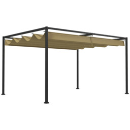 Khaki 3x2m Pergola Gazebo Retractable Canopy Patio Garden Sun Shelter