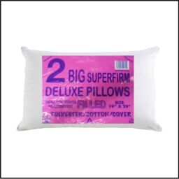 Pair Of Big Superfirm Deluxe Pillows White Quality Hollow Fibre Filled
