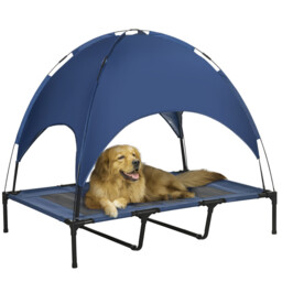 Elevated Dog Bed Metal Cot 122x92x108cm Blue Canopy Outdoor Coolingxl