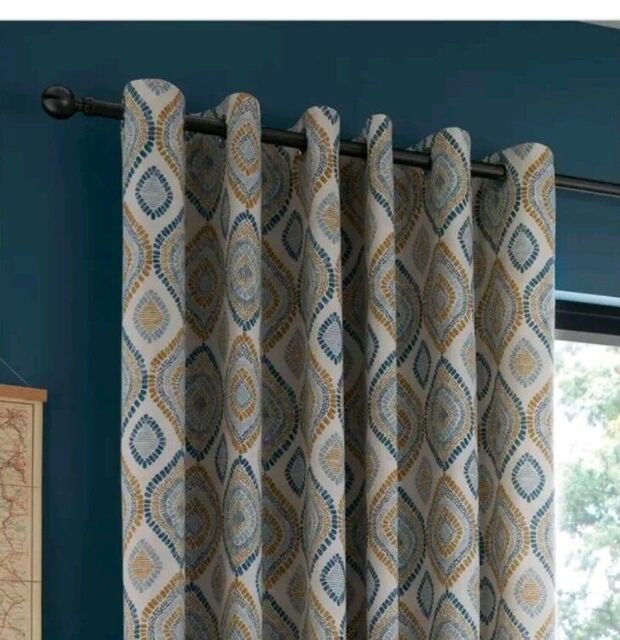 Pineapple Elephant Ziri Fully Lined 46x54 Eyelet Curtains Teal