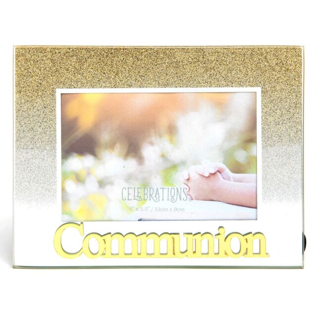 Celebrations Gold Glitter Glass Communion Photo Frame