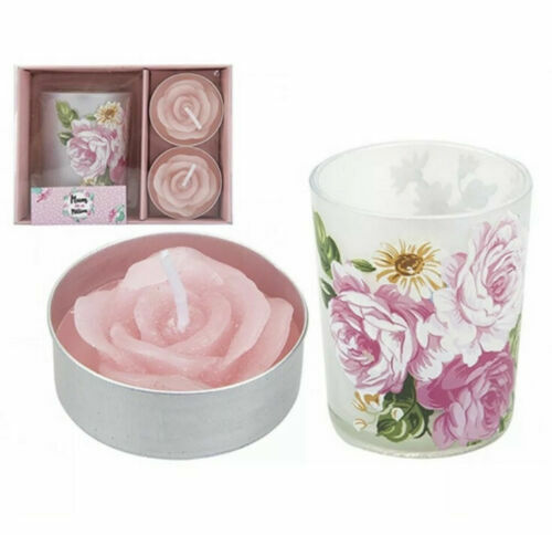 Mothers Day Luxury Candle Gift Set Rose Tealight Pink Flower Birthday