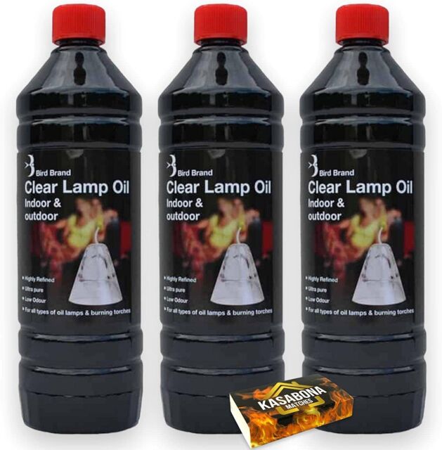 Bird Brand Clear Lamp Oil 1l X3 Indoor & Outdoor Includes Kasabona