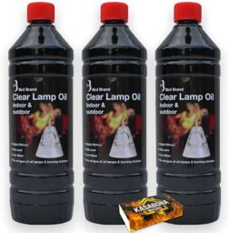 Bird Brand Clear Lamp Oil 1l X3 Indoor & Outdoor Includes Kasabona