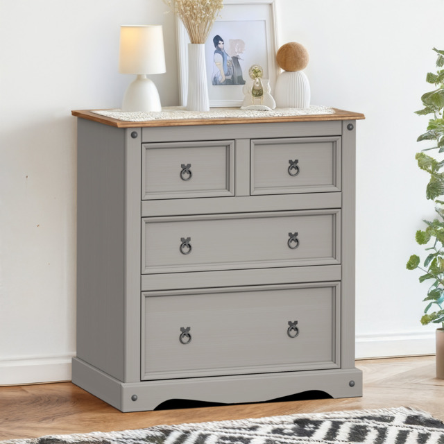 Corona Chest Of Drawers Grey Compact 2+2 Solid Wood Mexican Pine