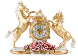 Watch Table 2 Horses Porcelain Of Capodimonte With Flowers Gold Foil