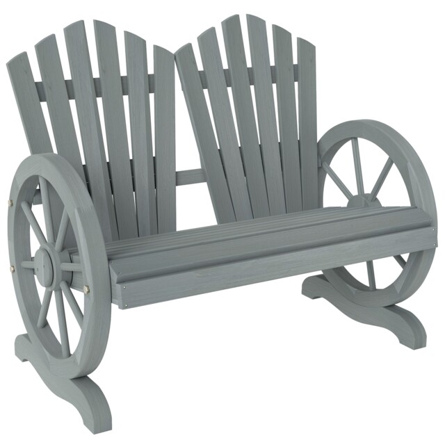 Outsunny 2 Seater Garden Bench W/ Wheel-shaped Armrests Grey
