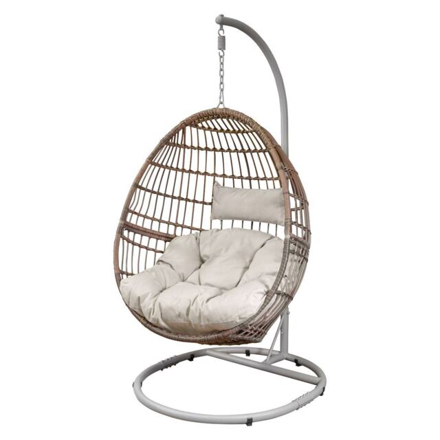 Dellonda Egg Hanging Swing Chair, Wicker Rattan Basket, Steel Frame,