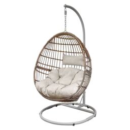 Dellonda Egg Hanging Swing Chair, Wicker Rattan Basket, Steel Frame,