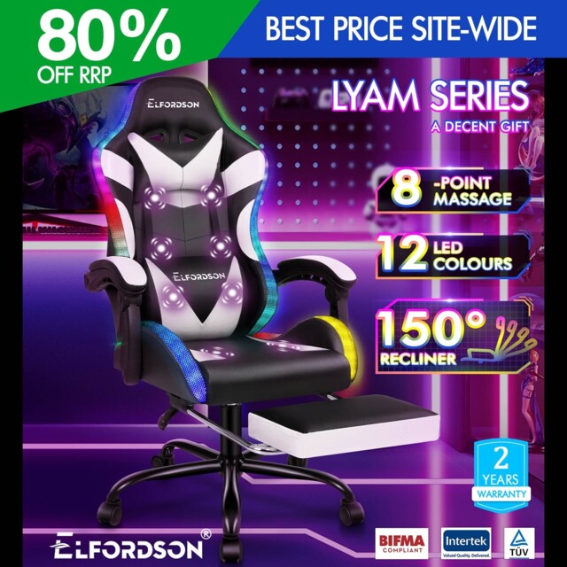 Elfordson Office Chair Massage 12 Rgb Led Recliner Swivel Tilt