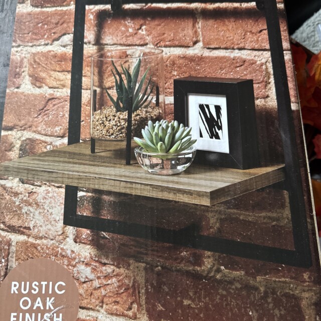 1 Tier Shelf Black Metal Frame With Wooden Shelf Floating Wall Home