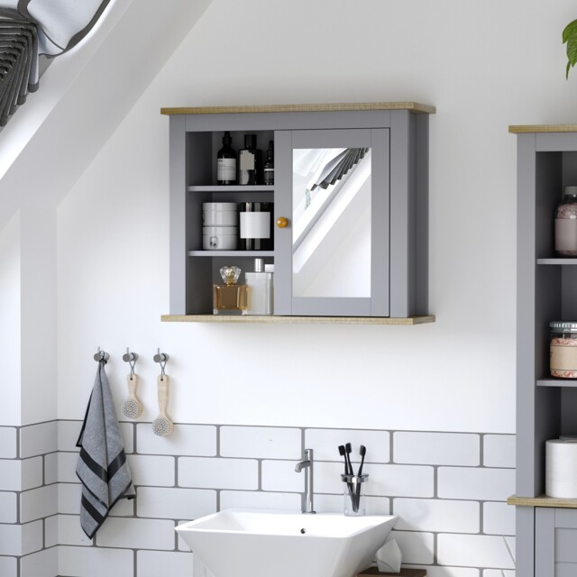 Bathroom Mirror Cabinet Storage Organizer Wall Mounted With Adjustable