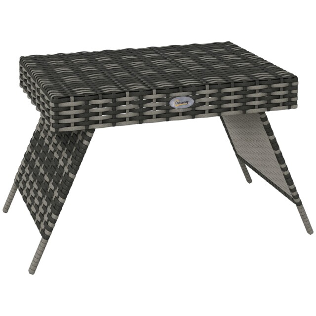 Outsunny Foldable Outdoor Coffee Table, Steel Frame Rattan Side Table,