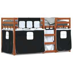 Bunk Bed With Curtains White & Black 90x200 Cm Solid Wood Pine Vidaxl