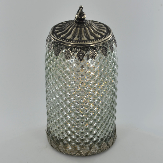Moroccan Style Tall Silver Glass Led Lantern