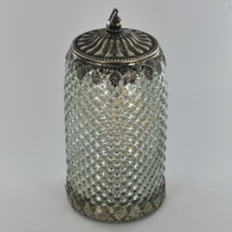Moroccan Style Tall Silver Glass Led Lantern