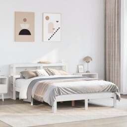 Bed Frame White 120x200 Cm Solid Pine Wood Plywood Slats Headboard