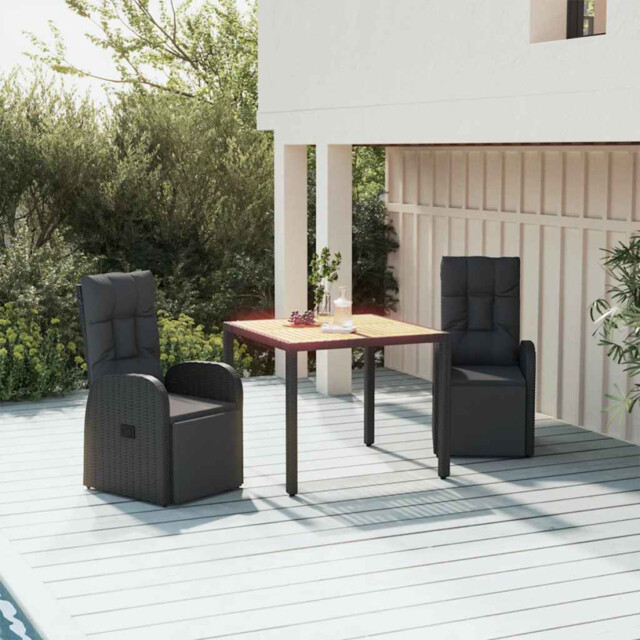 Garden Dining Set Black 90x90x75cm Pe Rattan & Acacia Wood With