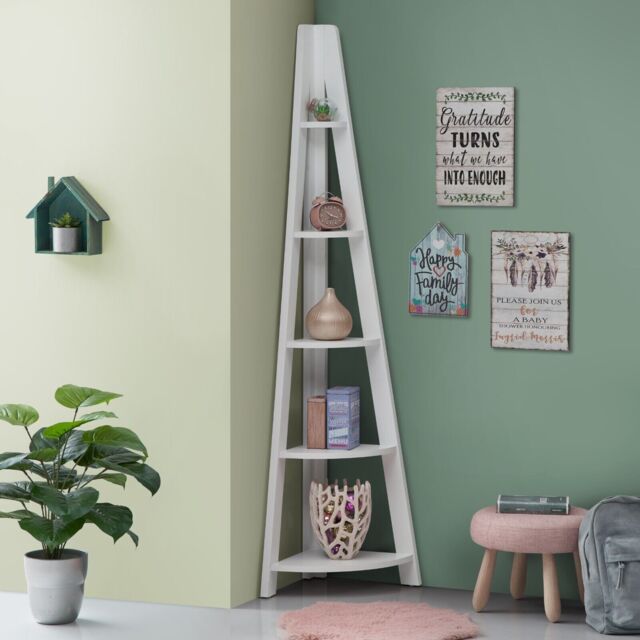 Riva Ladder Corner Bookcase In White By Tad