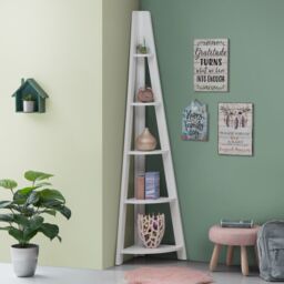 Riva Ladder Corner Bookcase In White By Tad