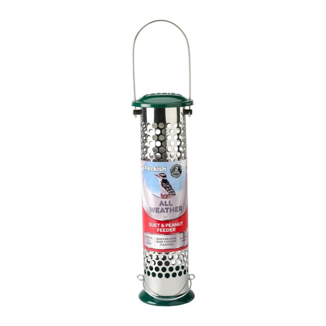 Peckish Bird Feeder All Weather Suet And Peanut Hanging Metal Silver