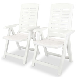Garden Reclining Chair 2 White Plastic Foldable 4-pos Weatherproof