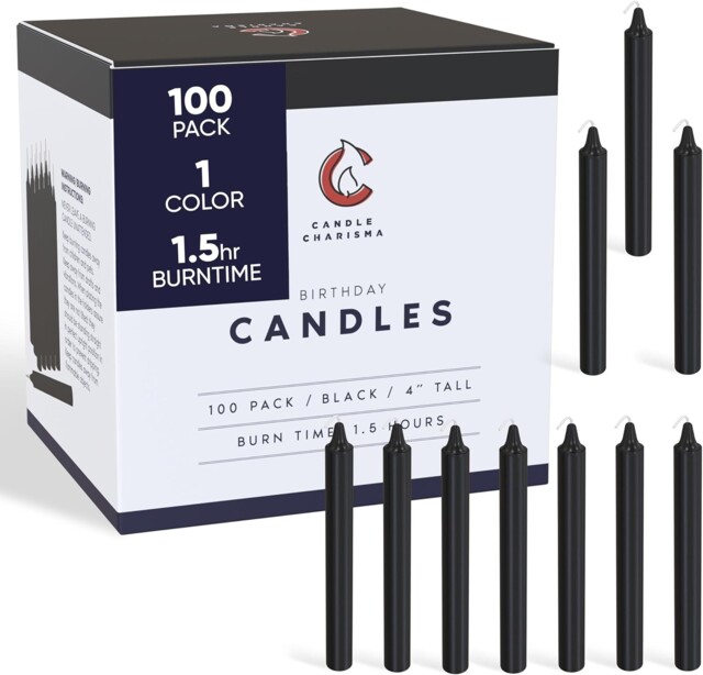 "Candle Charisma 100 Black Spell Candles - 4"" Unscented Paraffin Chime"