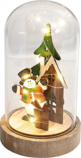 Battery Powered Light Up Cloche Christmas Decoration Scene (snowman)