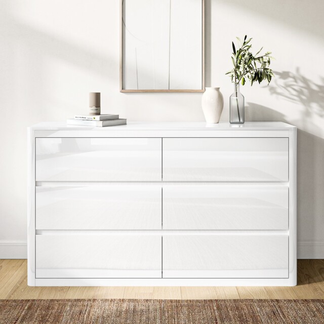 Chest Of Drawers White Gloss With 6 Drawers Modern Style Bedroom