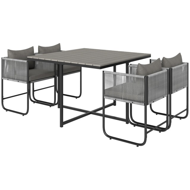 Outsunny Rattan Dining Set, Rattan Cube Dining Sets W/ Space-saving