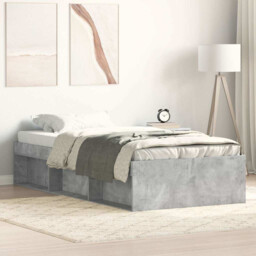 Bed Frame Concrete Grey 90x200 Cm Engineered Wood Pine 6 Storage